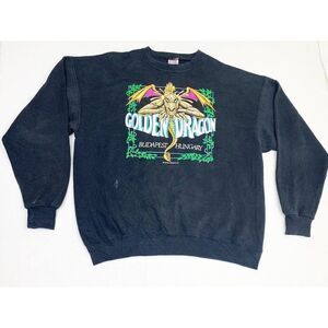 Vintage 90s Budapest Sweatshirt Black XXL Hungary Golden Dragon Tourist 1993